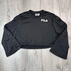 Fila Crop Top Black Sweatshirt Track Suit Top, Button Bell Long Sleeve WMNS XL